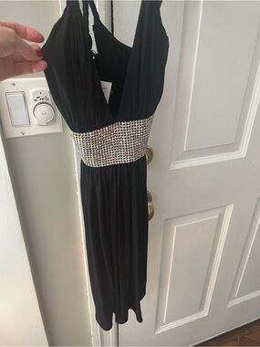 SKY NWT Black V-Neck Sleeveless Dress with Rhinestone Waistband